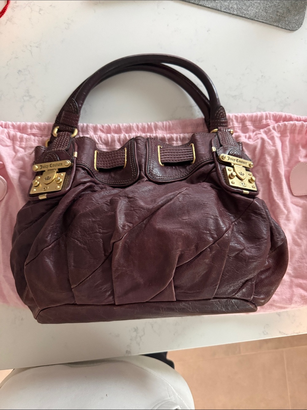 Juicy Couture burgundy Quilted Leather Shoulder Bag with Gold Hardware